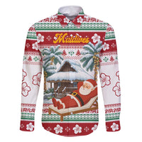 Maldives Christmas Family Matching Long Sleeve Bodycon Dress and Hawaiian Shirt with Santa Claus Hammock Palm Trees and Tropical - Wonder Print Shop