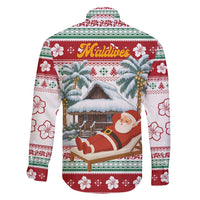 Maldives Christmas Family Matching Long Sleeve Bodycon Dress and Hawaiian Shirt with Santa Claus Hammock Palm Trees and Tropical - Wonder Print Shop