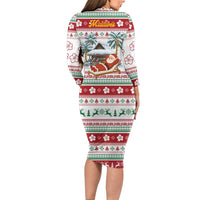 Maldives Christmas Family Matching Long Sleeve Bodycon Dress and Hawaiian Shirt with Santa Claus Hammock Palm Trees and Tropical - Wonder Print Shop