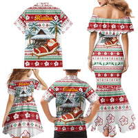 Maldives Christmas Family Matching Mermaid Dress and Hawaiian Shirt with Santa Claus Hammock Palm Trees and Tropical - Wonder Print Shop