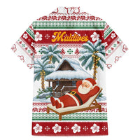 Maldives Christmas Family Matching Mermaid Dress and Hawaiian Shirt with Santa Claus Hammock Palm Trees and Tropical - Wonder Print Shop