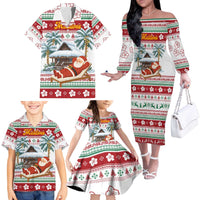 Maldives Christmas Family Matching Off The Shoulder Long Sleeve Dress and Hawaiian Shirt with Santa Claus Hammock Palm Trees and Tropical - Wonder Print Shop