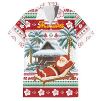 Maldives Christmas Family Matching Off The Shoulder Long Sleeve Dress and Hawaiian Shirt with Santa Claus Hammock Palm Trees and Tropical - Wonder Print Shop