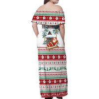 Maldives Christmas Family Matching Off Shoulder Maxi Dress and Hawaiian Shirt with Santa Claus Hammock Palm Trees and Tropical - Wonder Print Shop