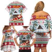 Maldives Christmas Family Matching Off Shoulder Short Dress and Hawaiian Shirt with Santa Claus Hammock Palm Trees and Tropical - Wonder Print Shop