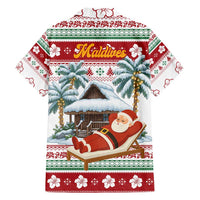 Maldives Christmas Family Matching Off Shoulder Short Dress and Hawaiian Shirt with Santa Claus Hammock Palm Trees and Tropical - Wonder Print Shop