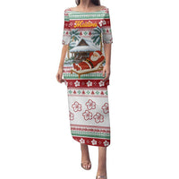Maldives Christmas Family Matching Puletasi and Hawaiian Shirt with Santa Claus Hammock Palm Trees and Tropical - Wonder Print Shop