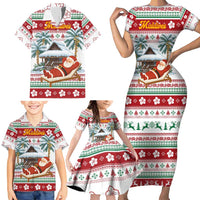 Maldives Christmas Family Matching Short Sleeve Bodycon Dress and Hawaiian Shirt with Santa Claus Hammock Palm Trees and Tropical - Wonder Print Shop