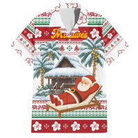 Maldives Christmas Family Matching Short Sleeve Bodycon Dress and Hawaiian Shirt with Santa Claus Hammock Palm Trees and Tropical - Wonder Print Shop