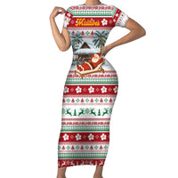 Maldives Christmas Family Matching Short Sleeve Bodycon Dress and Hawaiian Shirt with Santa Claus Hammock Palm Trees and Tropical - Wonder Print Shop