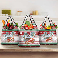 Maldives Christmas Grocery Bag with Santa Claus Hammock Palm Trees and Tropical - Wonder Print Shop