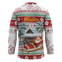 Maldives Christmas Hockey Jersey with Santa Claus Hammock Palm Trees and Tropical - Wonder Print Shop