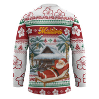 Maldives Christmas Hockey Jersey with Santa Claus Hammock Palm Trees and Tropical - Wonder Print Shop