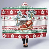 Maldives Christmas Hooded Blanket with Santa Claus Hammock Palm Trees and Tropical - Wonder Print Shop