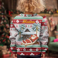 Maldives Christmas Kid Ugly Christmas Sweater with Santa Claus Hammock Palm Trees and Tropical - Wonder Print Shop