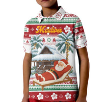 Maldives Christmas Kid Polo Shirt with Santa Claus Hammock Palm Trees and Tropical - Wonder Print Shop