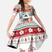Maldives Christmas Kid Short Sleeve Dress with Santa Claus Hammock Palm Trees and Tropical - Wonder Print Shop