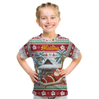 Maldives Christmas Kid T Shirt with Santa Claus Hammock Palm Trees and Tropical - Wonder Print Shop