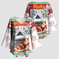 Maldives Christmas Kimono Sleeve Blouse with Santa Claus Hammock Palm Trees and Tropical - Wonder Print Shop