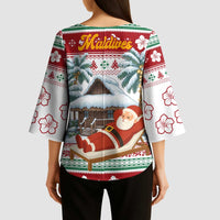 Maldives Christmas Kimono Sleeve Blouse with Santa Claus Hammock Palm Trees and Tropical - Wonder Print Shop