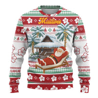Maldives Christmas Ugly Christmas Sweater with Santa Claus Hammock Palm Trees and Tropical - Wonder Print Shop
