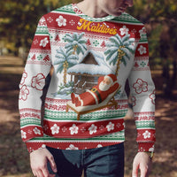 Maldives Christmas Ugly Christmas Sweater with Santa Claus Hammock Palm Trees and Tropical - Wonder Print Shop