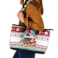 Maldives Christmas Leather Tote Bag with Santa Claus Hammock Palm Trees and Tropical - Wonder Print Shop