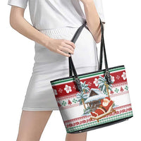 Maldives Christmas Leather Tote Bag with Santa Claus Hammock Palm Trees and Tropical - Wonder Print Shop