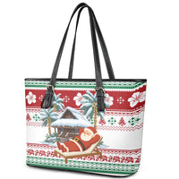 Maldives Christmas Leather Tote Bag with Santa Claus Hammock Palm Trees and Tropical - Wonder Print Shop