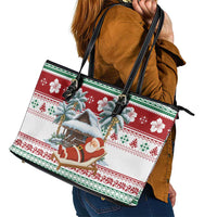 Maldives Christmas Leather Tote Bag with Santa Claus Hammock Palm Trees and Tropical - Wonder Print Shop
