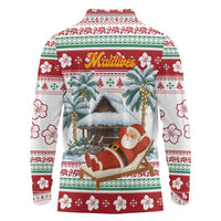 Maldives Christmas Long Sleeve Polo Shirt with Santa Claus Hammock Palm Trees and Tropical - Wonder Print Shop