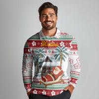 Maldives Christmas Long Sleeve Polo Shirt with Santa Claus Hammock Palm Trees and Tropical - Wonder Print Shop