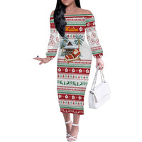 Maldives Christmas Off The Shoulder Long Sleeve Dress with Santa Claus Hammock Palm Trees and Tropical - Wonder Print Shop
