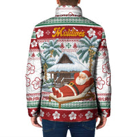 Maldives Christmas Padded Jacket with Santa Claus Hammock Palm Trees and Tropical - Wonder Print Shop