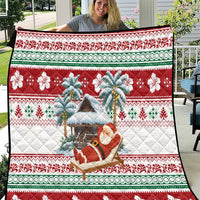 Maldives Christmas Quilt with Santa Claus Hammock Palm Trees and Tropical - Wonder Print Shop