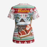 Maldives Christmas Scrub Top with Santa Claus Hammock Palm Trees and Tropical - Wonder Print Shop