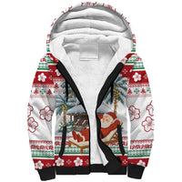Maldives Christmas Sherpa Hoodie with Santa Claus Hammock Palm Trees and Tropical - Wonder Print Shop