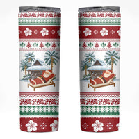 Maldives Christmas Skinny Tumbler with Santa Claus Hammock Palm Trees and Tropical - Wonder Print Shop