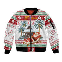 Maldives Christmas Sleeve Zip Bomber Jacket with Santa Claus Hammock Palm Trees and Tropical - undefined