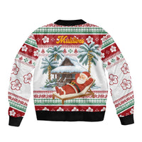 Maldives Christmas Sleeve Zip Bomber Jacket with Santa Claus Hammock Palm Trees and Tropical - undefined