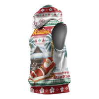 Maldives Christmas Sleeveless Hoodie with Santa Claus Hammock Palm Trees and Tropical - Wonder Print Shop
