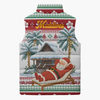 Maldives Christmas Sleeveless Puffer Jacket with Santa Claus Hammock Palm Trees and Tropical - Wonder Print Shop