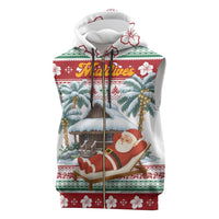 Maldives Christmas Sleeveless Zip Hoodie with Santa Claus Hammock Palm Trees and Tropical - Wonder Print Shop