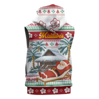 Maldives Christmas Sleeveless Zip Hoodie with Santa Claus Hammock Palm Trees and Tropical - Wonder Print Shop