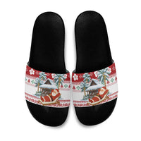 Maldives Christmas Slide Sandals with Santa Claus Hammock Palm Trees and Tropical - Wonder Print Shop