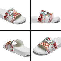 Maldives Christmas Slide Sandals with Santa Claus Hammock Palm Trees and Tropical - Wonder Print Shop