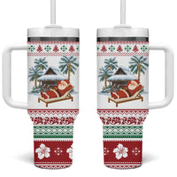 Maldives Christmas Tumbler With Handle with Santa Claus Hammock Palm Trees and Tropical - Wonder Print Shop