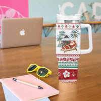 Maldives Christmas Tumbler With Handle with Santa Claus Hammock Palm Trees and Tropical - Wonder Print Shop
