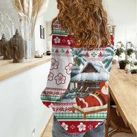 Maldives Christmas Women Casual Shirt with Santa Claus Hammock Palm Trees and Tropical - Wonder Print Shop