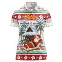 Maldives Christmas Women Polo Shirt with Santa Claus Hammock Palm Trees and Tropical - Wonder Print Shop